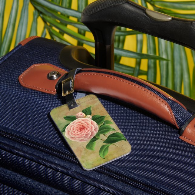 Vintage Camellia French Botanical Personalized Luggage Tag (Front Insitu 1)