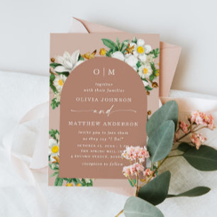 Vintage camellia. Pale pink floral arch wedding QR Invitation