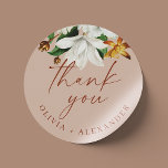 Vintage camellia. Pale pink wedding thank you Classic Round Sticker<br><div class="desc">Elegant floral Thank you Sticker with bloom vintage camellia for botanical garden Wedding / Engagement party / Rehearsal dinner in shades of pastel pale pink,  dusty blush colours.</div>