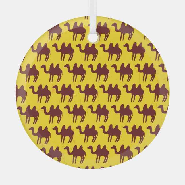 Vintage Camels: Desert Inspired Pattern. Glass Ornament (Front)
