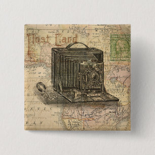 Vintage Camera Antique Map of Africa Collage 2 Inch Square Button