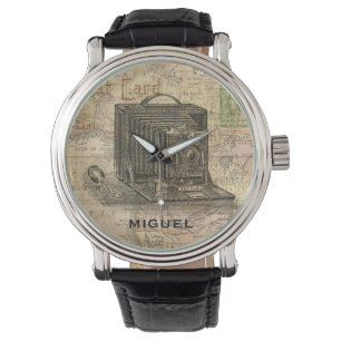 Vintage Camera Antique Map of Africa Personalized Watch