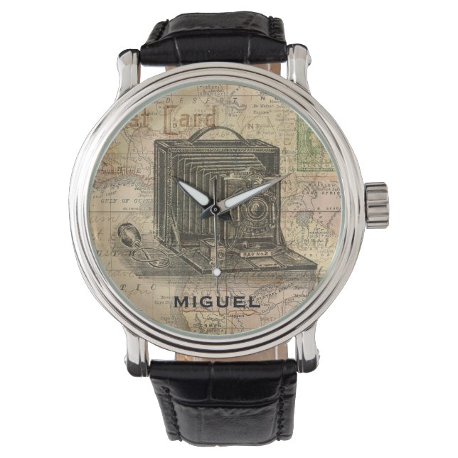 Vintage Camera Antique Map of Africa Personalized Watch (Front)