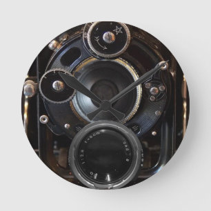 Vintage camera antique photography round clock