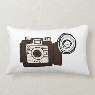 Vintage Camera brown with flash Lumbar Pillow