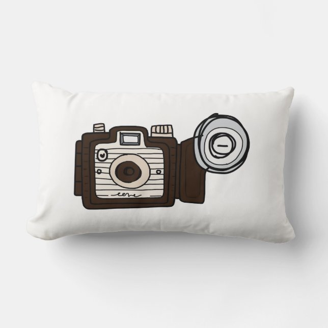 Vintage Camera brown with flash Lumbar Pillow (Front)