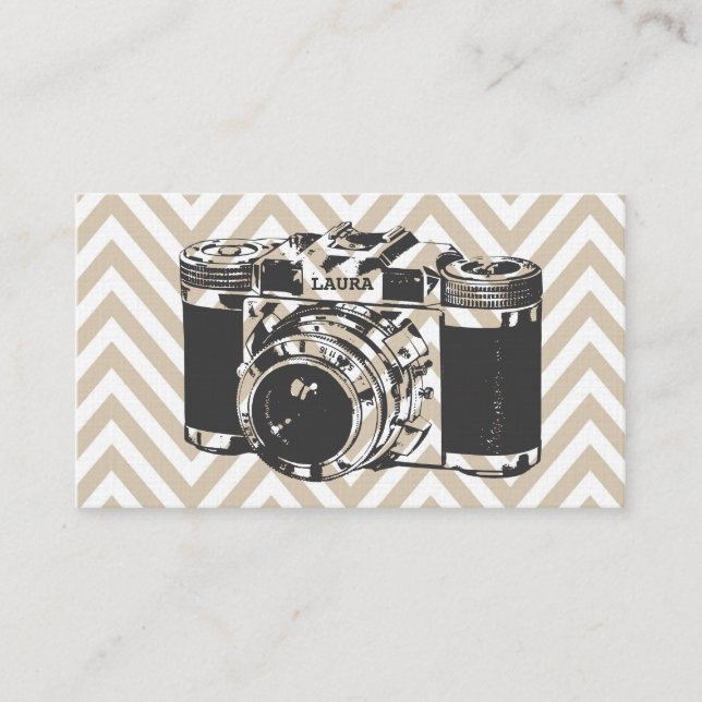 Vintage Camera Chevron Photographer Business Cards (Front)