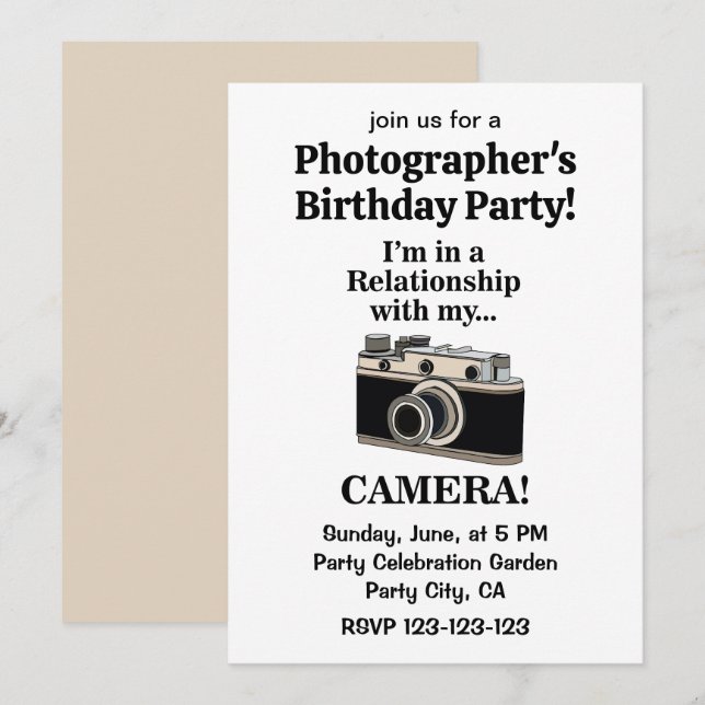 Vintage Camera Funny Photographer Birthday Party Invitation (Front/Back)