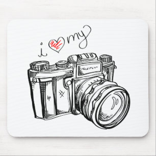 Vintage Camera, Hand Drawn Illustration, Photo Mouse Pad