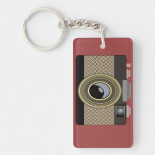 Vintage camera on maroon keychain