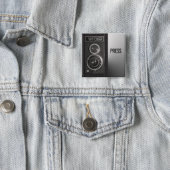 Vintage Camera On Media and Press Badge 2 Inch Square Button (In Situ)