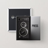 Vintage Camera On Media and Press Badge 2 Inch Square Button (Front & Back)