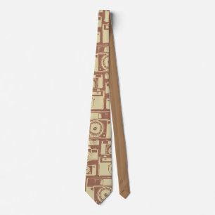 Vintage Camera Pattern in Brown Colors Tie