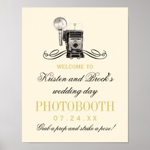 Vintage Camera Photo Booth Gold Wedding Poster