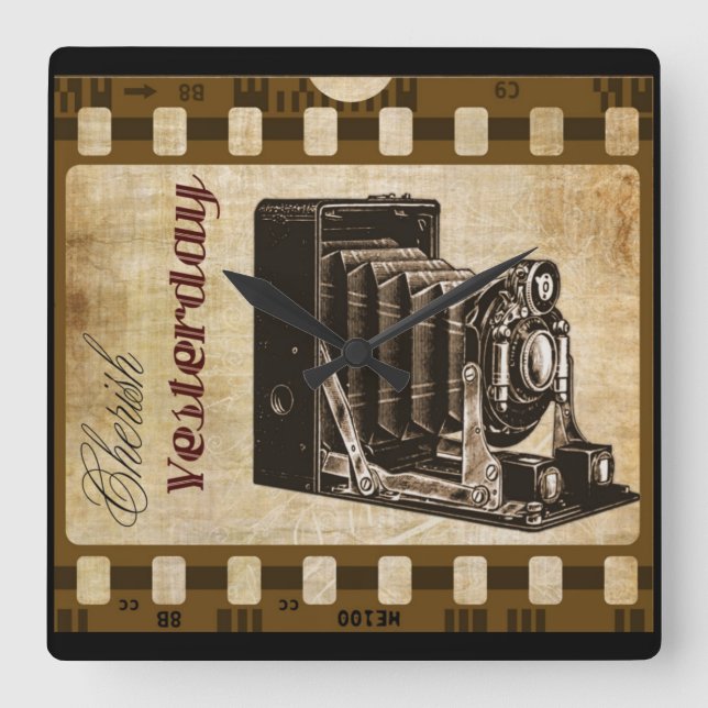 Vintage camera photography film square wall clock (Front)