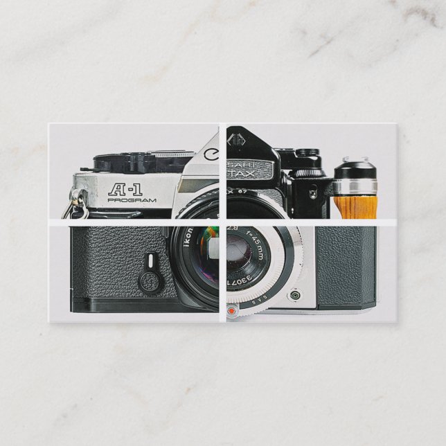 Vintage camera photography simple modern white business card (Front)