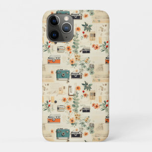 Vintage Camera Radio Floral Teal Orange Collage iPhone 11 Pro Case