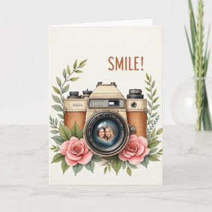 Vintage Camera Rose Birthday Card