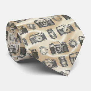 Vintage Camera Sketch Pattern Tie