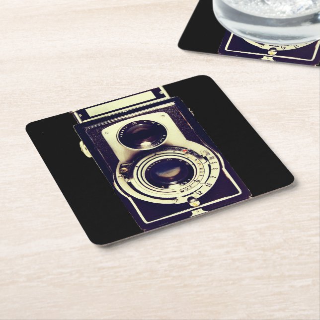 Vintage Camera Square Paper Coaster (Angled)