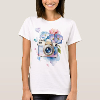 Vintage Camera with Hydrangea Flowers T-Shirt