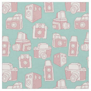 Vintage Cameras Retro Pattern (Blue) Fabric