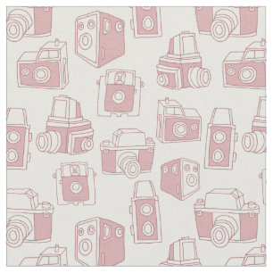 Vintage Cameras Retro Pattern (White / Pink) Fabric