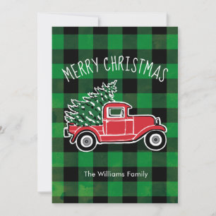 Vintage Camion Buffalo Plaid Carte photo de vacanc