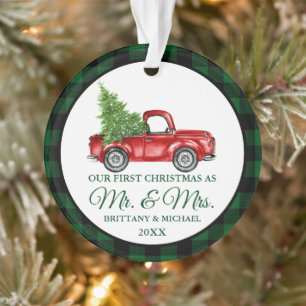 Vintage Camion Plaid First Christmas Mr et Mrs.