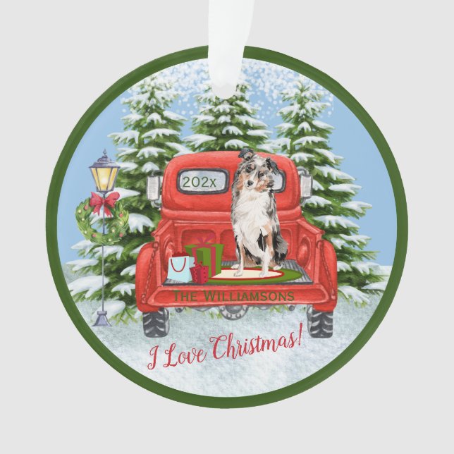 Vintage Camion rouge Chien berger australien (devant)