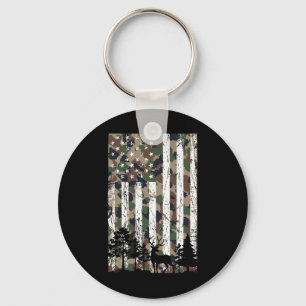Vintage Camo American Flag Deer Camoflage Hunting  Keychain