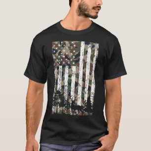 Vintage Camo American Flag Deer Camoflage Hunting T-Shirt