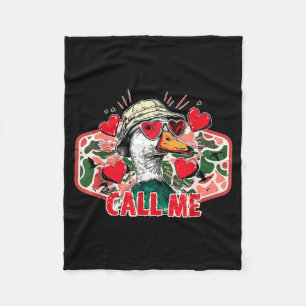 Vintage Camo Call Me Duck Hunting Valentines Funny Fleece Blanket