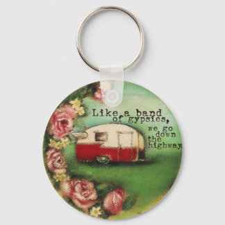 Vintage Camper and Roses Keychain