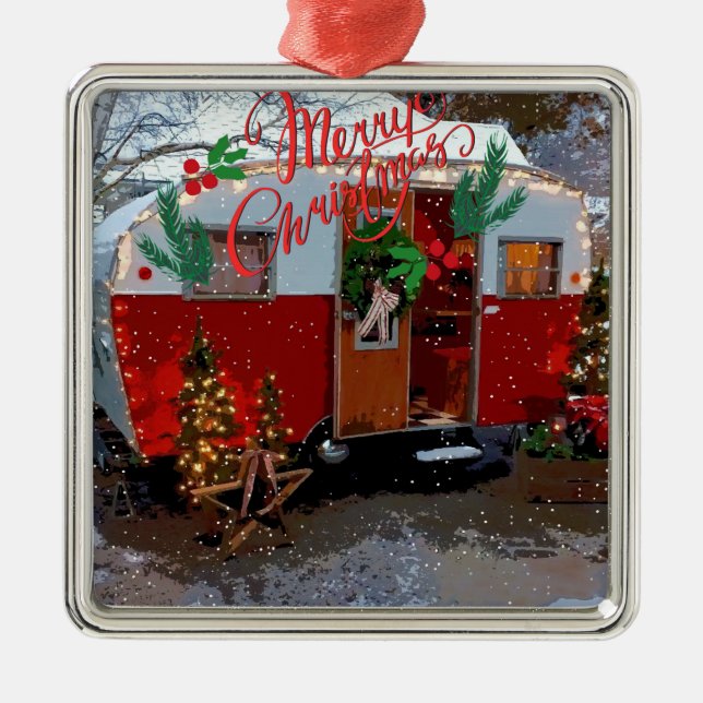Vintage Camper Christmas Metal Ornament (Front)