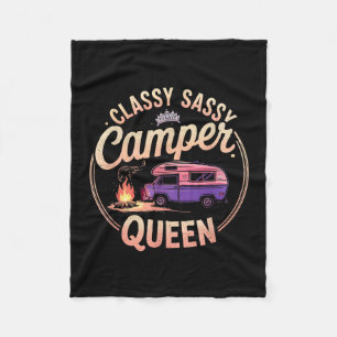 Vintage Camper Queen Sassy RV Besties Camping Fleece Blanket