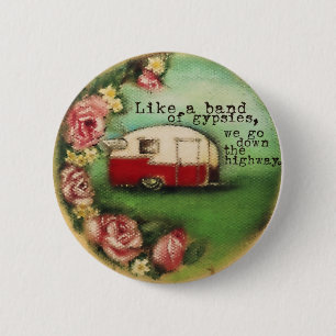 Vintage Camper & Roses 2 Inch Round Button