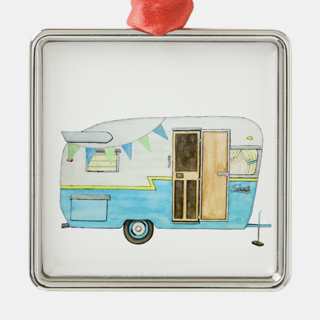 Vintage Camper Trailer Christmas Ornament (Front)