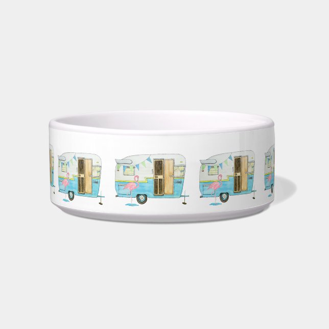 Vintage Camper Trailer Pet Bowl (Front)