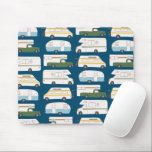 Vintage Camper Trailer RV Motorhome Vanlife Blue Mouse Pad<br><div class="desc">Check out this awesome pattern illustration of vintage camper trailers RVs and van! Customize it by adding your own text. Check my shop for more! If you buy it,  thank you! Be sure to share a pic on Instagram of it in action and tag me @shoshannahscribbles :)</div>