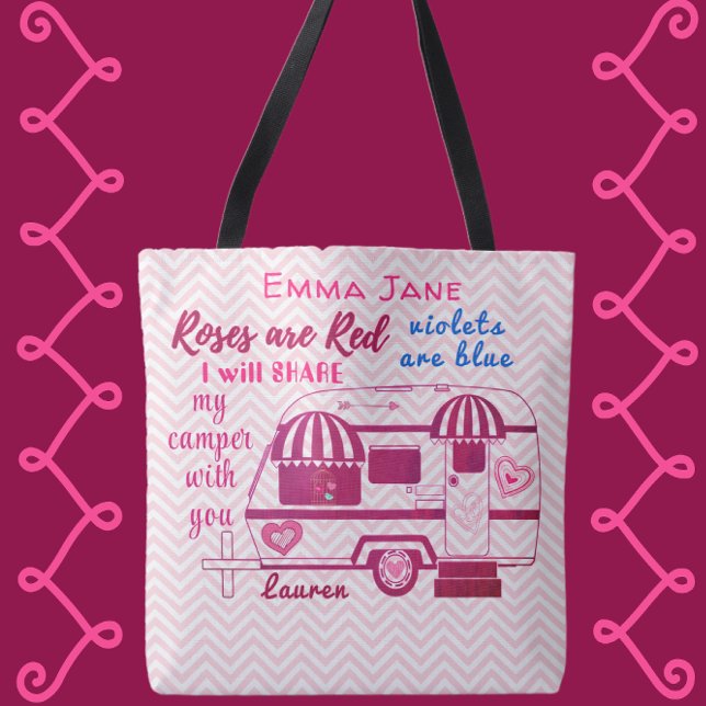 Vintage Camper Travel Trailer Valentine's Day Tote Bag (Creator Uploaded)