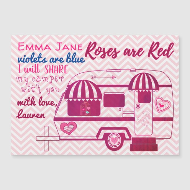 Vintage Camper Valentine's Day Magnetic Card (Front)