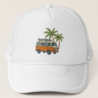 Vintage Camper Van & Palm Trees Surf Hat