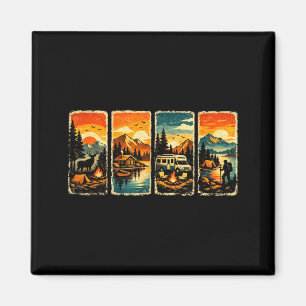 Vintage Camper Wildlife Mountain Graphic Sunset Magnet