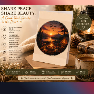 Vintage Campfire Sunset Greeting Card | Rustic Cat