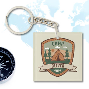 Vintage Camping Badge Personalized Keychain