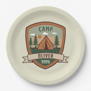 Vintage Camping Badge Personalized Paper Plate