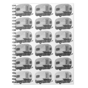 Vintage  Camping Camper RV Trailer Black White Notebook