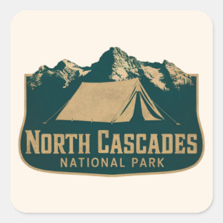 Vintage Camping North Cascades National Park Square Sticker