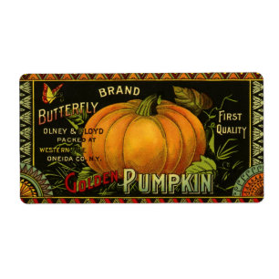 Vintage Can Label Art, Butterfly Pumpkin Vegetable